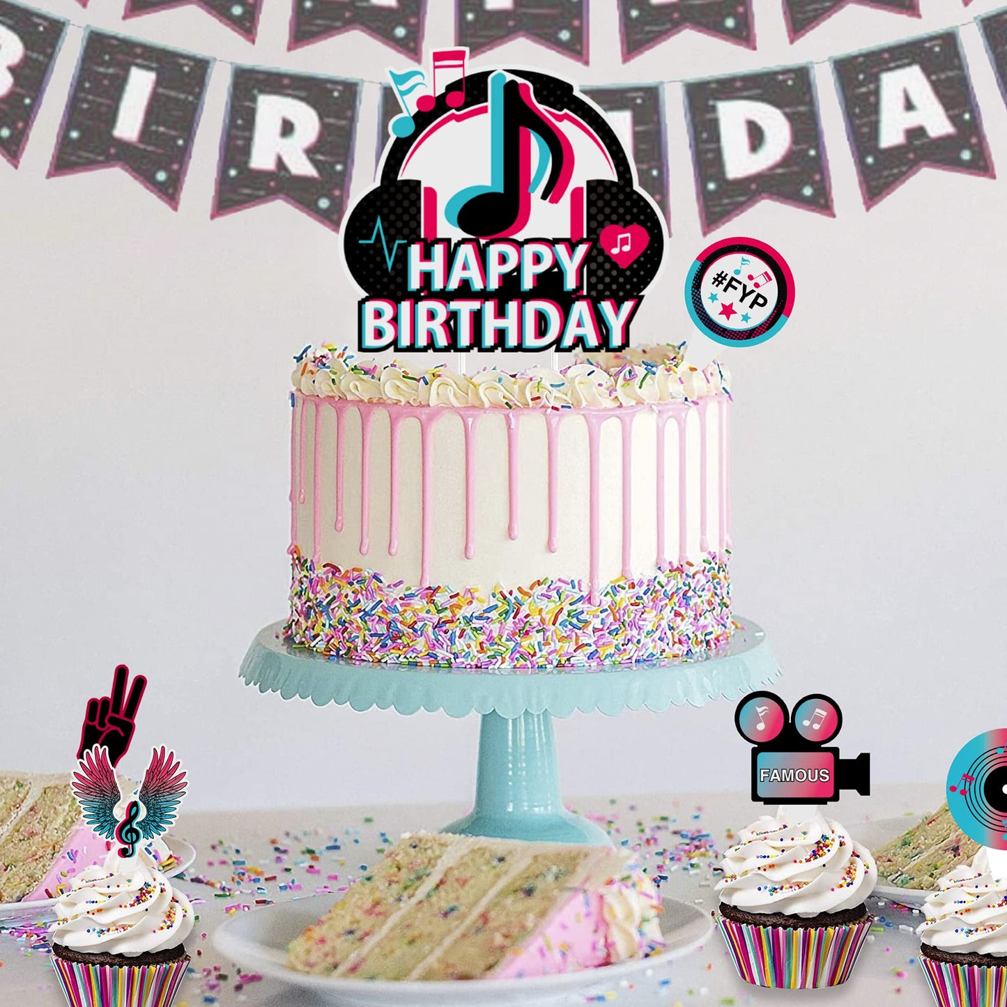 25Pcs Tik Music Happy Birthday Cake Toppers
