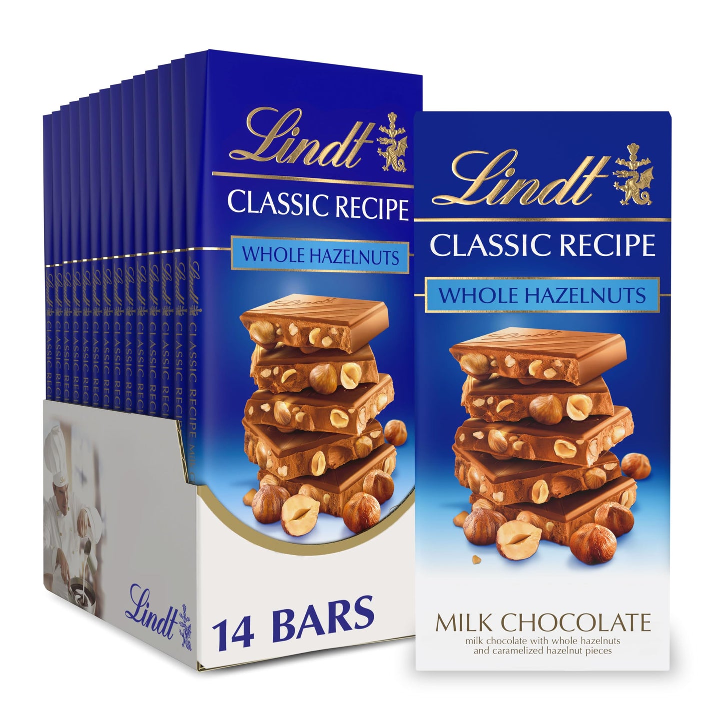 Lindt Whole Hazelnut Milk Chocolate Bar, Easter Chocolate Candy, 5.3 oz, 12 Pack