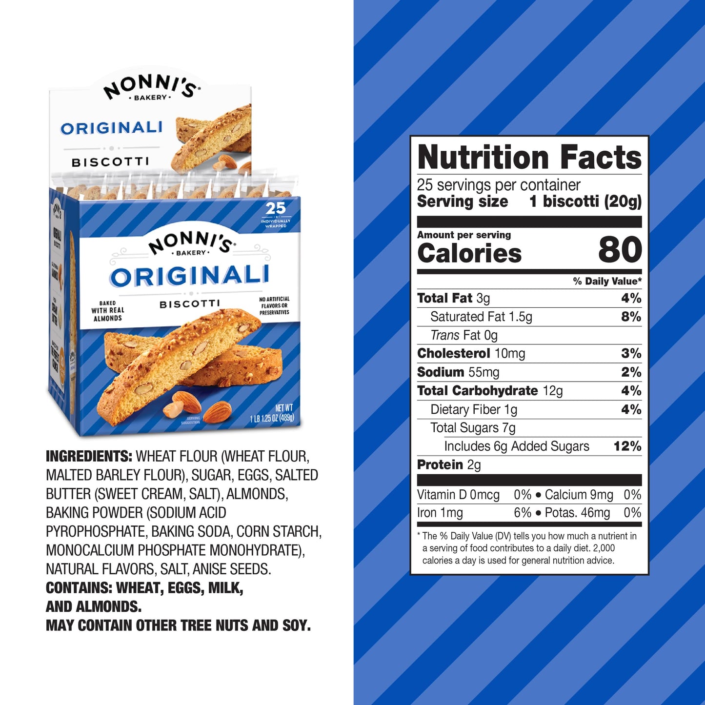 Nonnis Almond Biscotti Cookies - Individually Wrapped - 4-Pack (69 oz) - Kosher - Baked with Anise & Almonds