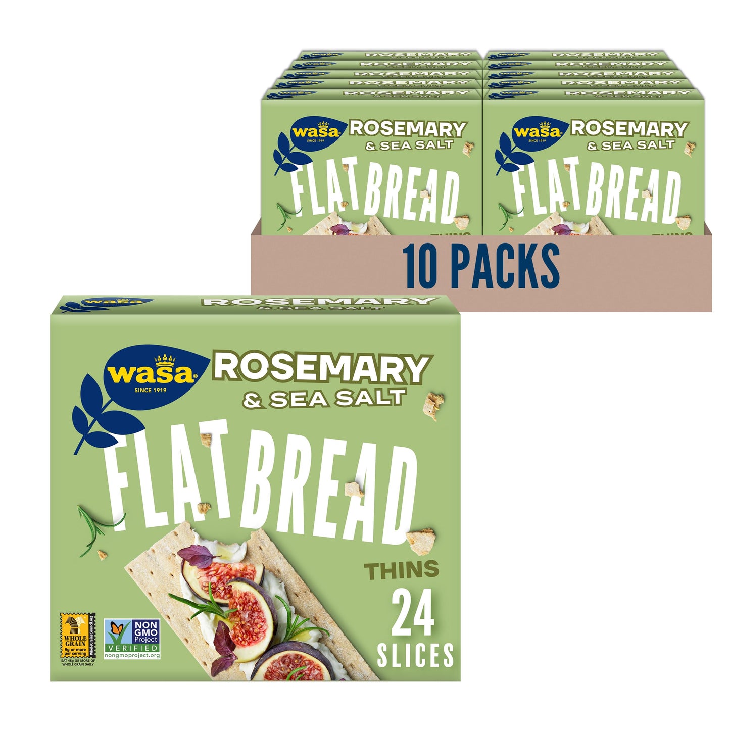 Wasa Rosemary & Sea Salt Flatbread Thins, Non-GMO Crackers, 6.7 oz (Pack of 10)