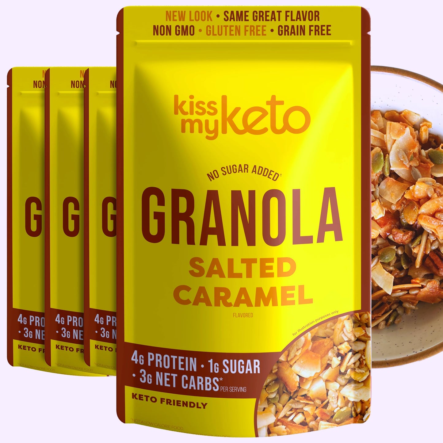 Kiss My Keto Granola Cereal – Salted Caramel, Low Carb, Gluten Free, Pack of 4