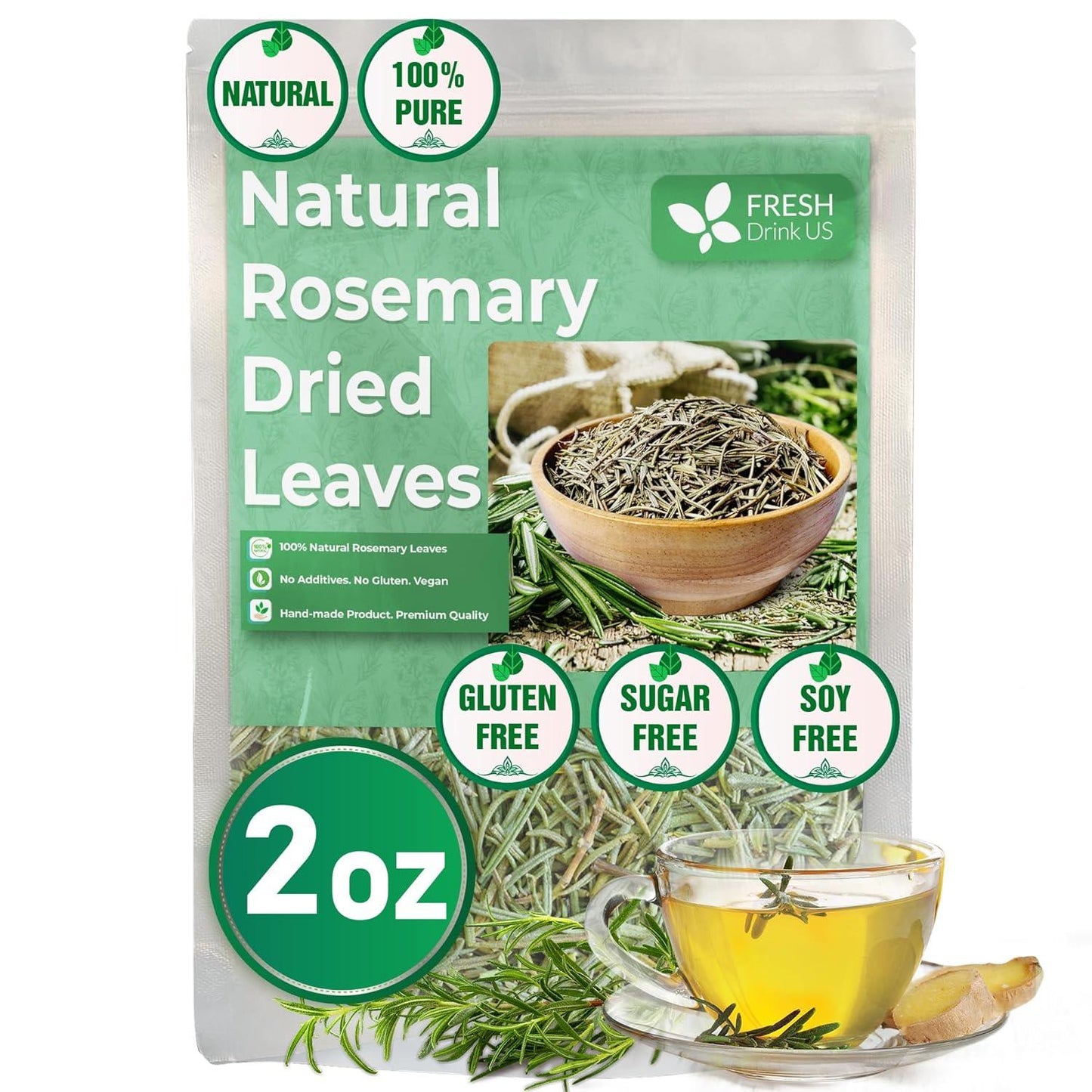 Premium Rosemary Leaves, Tea Bags, Powder, 100% Natural & Pure from Dried Rosemary Leaves, No Additives, No Caffeine, Vegan. Dried Rosemary Herb, Perfect for Seasoning, Spice Blends for Grilling & Cooking