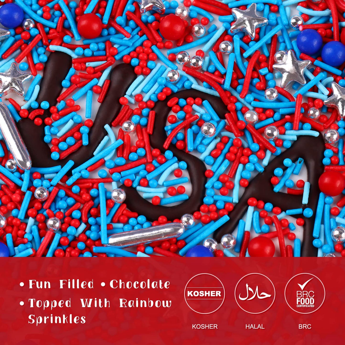 Patriotic Nonpareils Sprinkles For Cake Decorating, 4Th Of July Independence Day Memorial Day Red White And Blue 7Oz Star Toppin