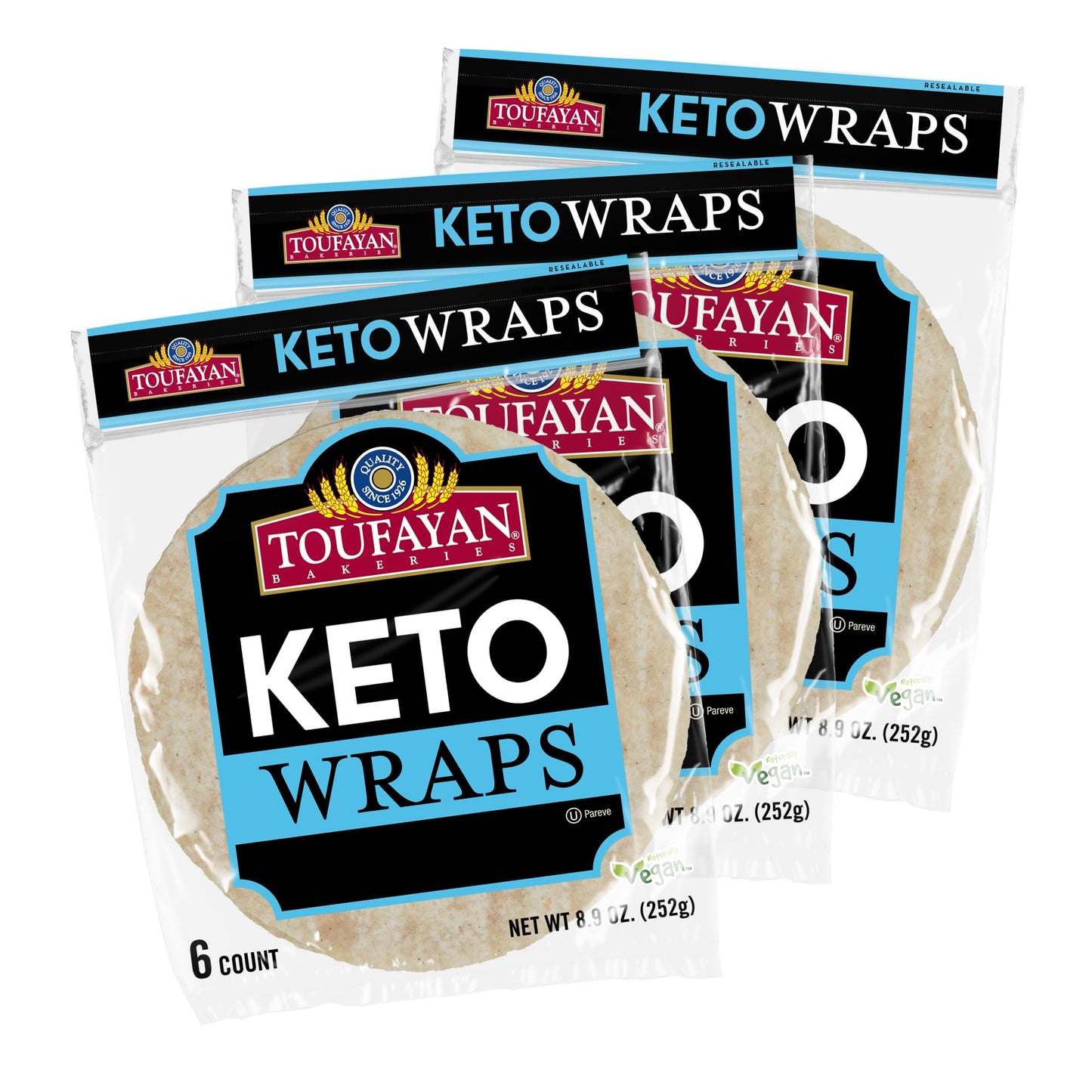Toufayan Keto Tortilla Wraps - 0G Net Carbs  No Sugar  11G Fiber & 5G Of Protein Per Wrap | 3 Pack  18 Wraps Total | Vegan & Kosher