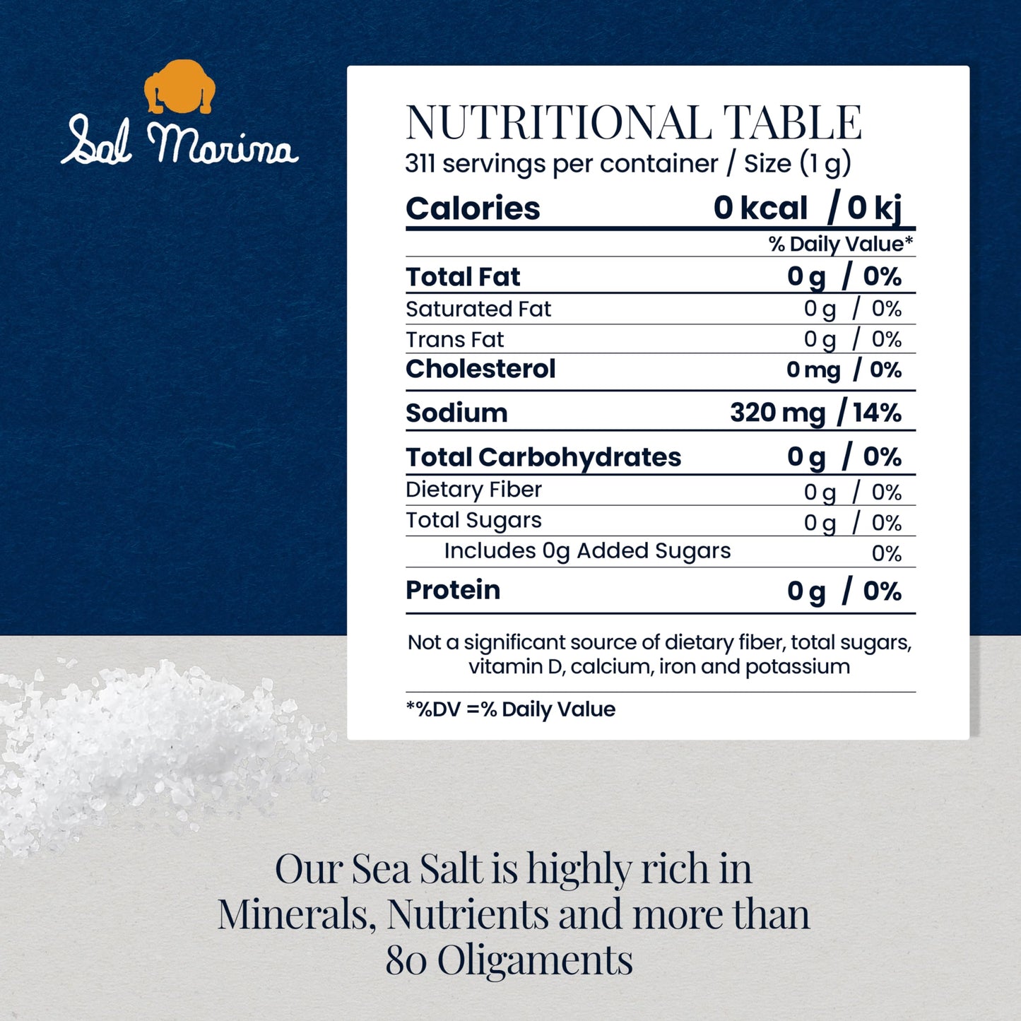 Sal Marina | Unrefined Sea Salt Flower 11Oz | Kosher Salt 100% Natural - Vegan Gluten Free Organic Table Salt Seasoning Food