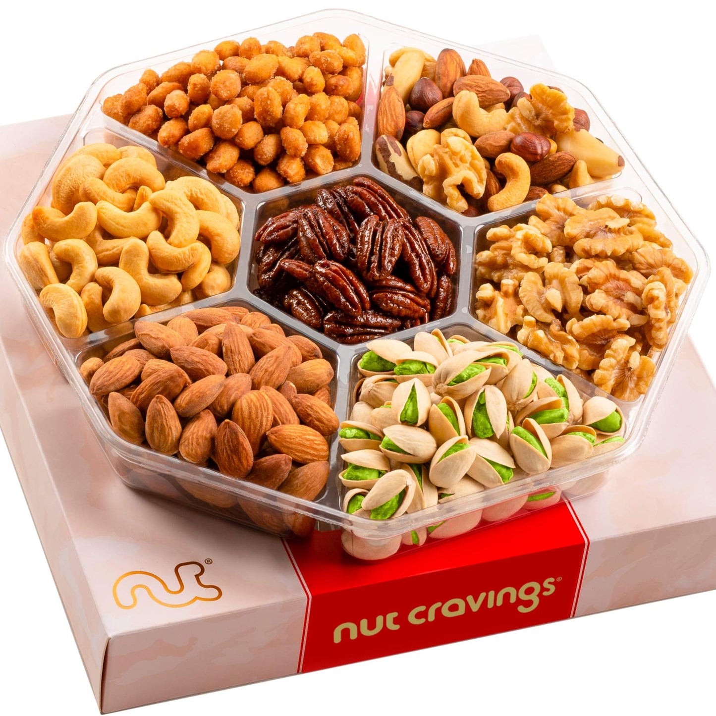 Nut Cravings Gourmet Collection - Mixed Nuts Gift Basket In Red Gold Box (7 Assortments, 1 Lb) Teacher Appreciation Arrangement