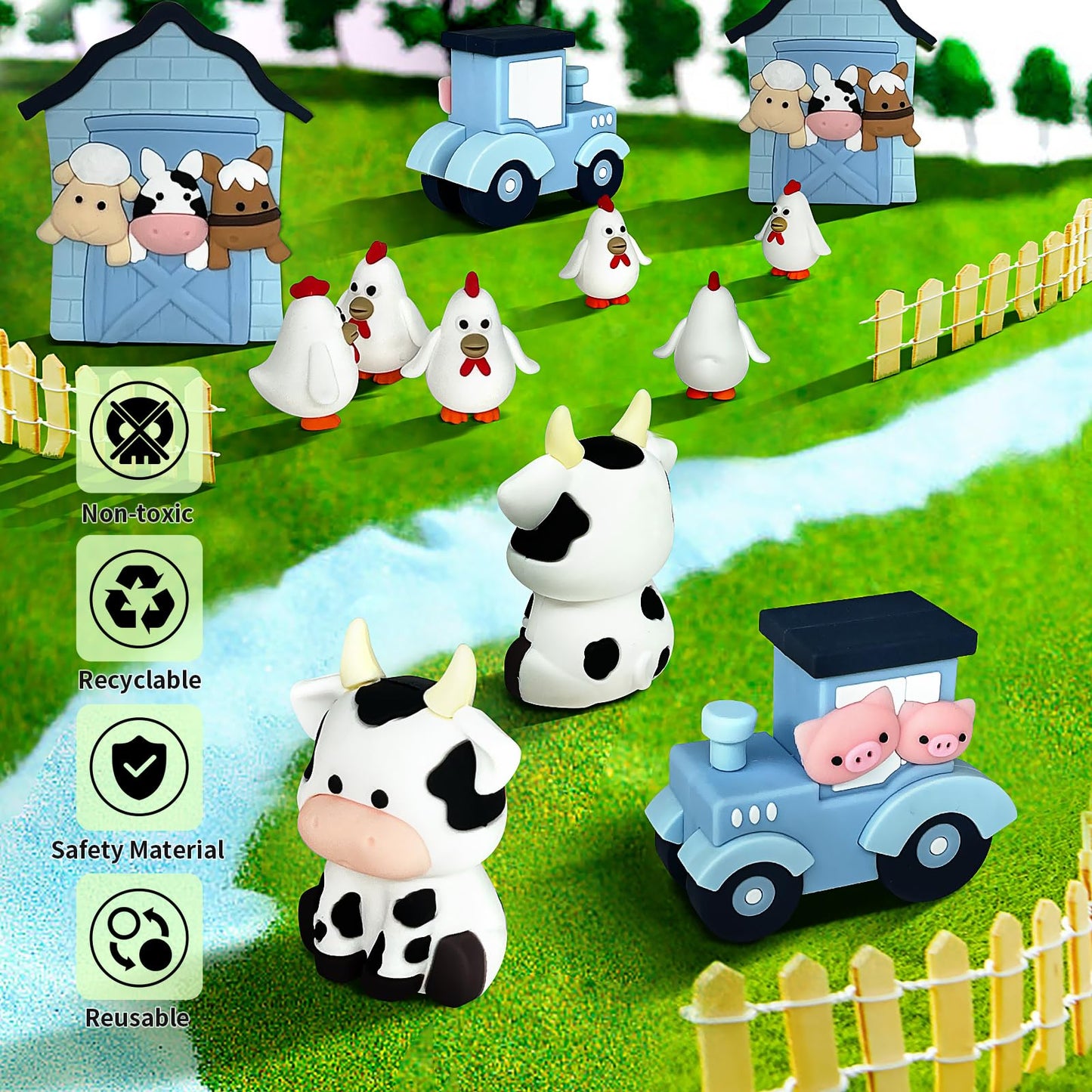 6 Pcs Farm Cake Toppers, Cartoon Animal Cake Topper Decorations For Birthday Party Baby Shower Decor (Blue)