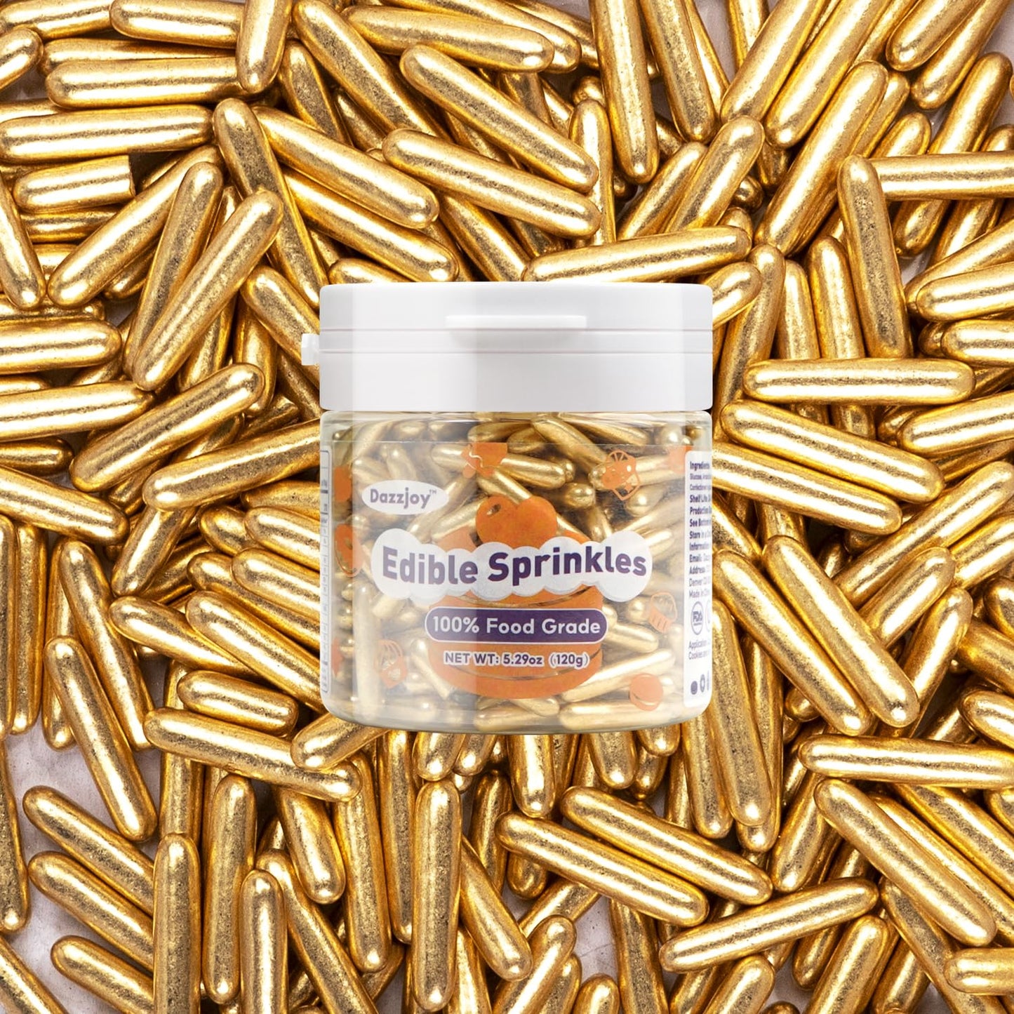 Dazzjoy Gold Rods Sprinkles, Edible Sugar Sprinkles, 120G/4.23Oz, Cupcake Toppers, Cake Decorations, Ice Cream, Wedding Party Va