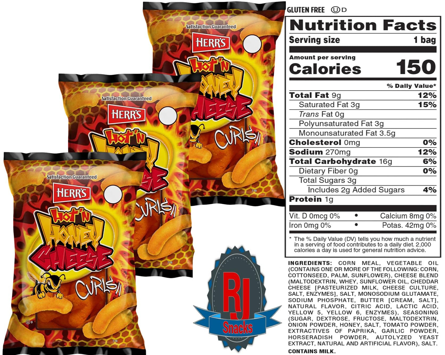 Herrs Potato Chips & Cheese Curls -,1Oz (Curated By Rj Snacks Value Pack) (Hot & Honey Cheese Curls)