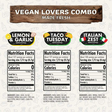 Flavor God Vegan Lovers Combo Pack - Herbs, Spices & Seasoning Gift Set, Includes Italian Zest, Taco Tuesday, Lemon & Garlic - Pack of 3