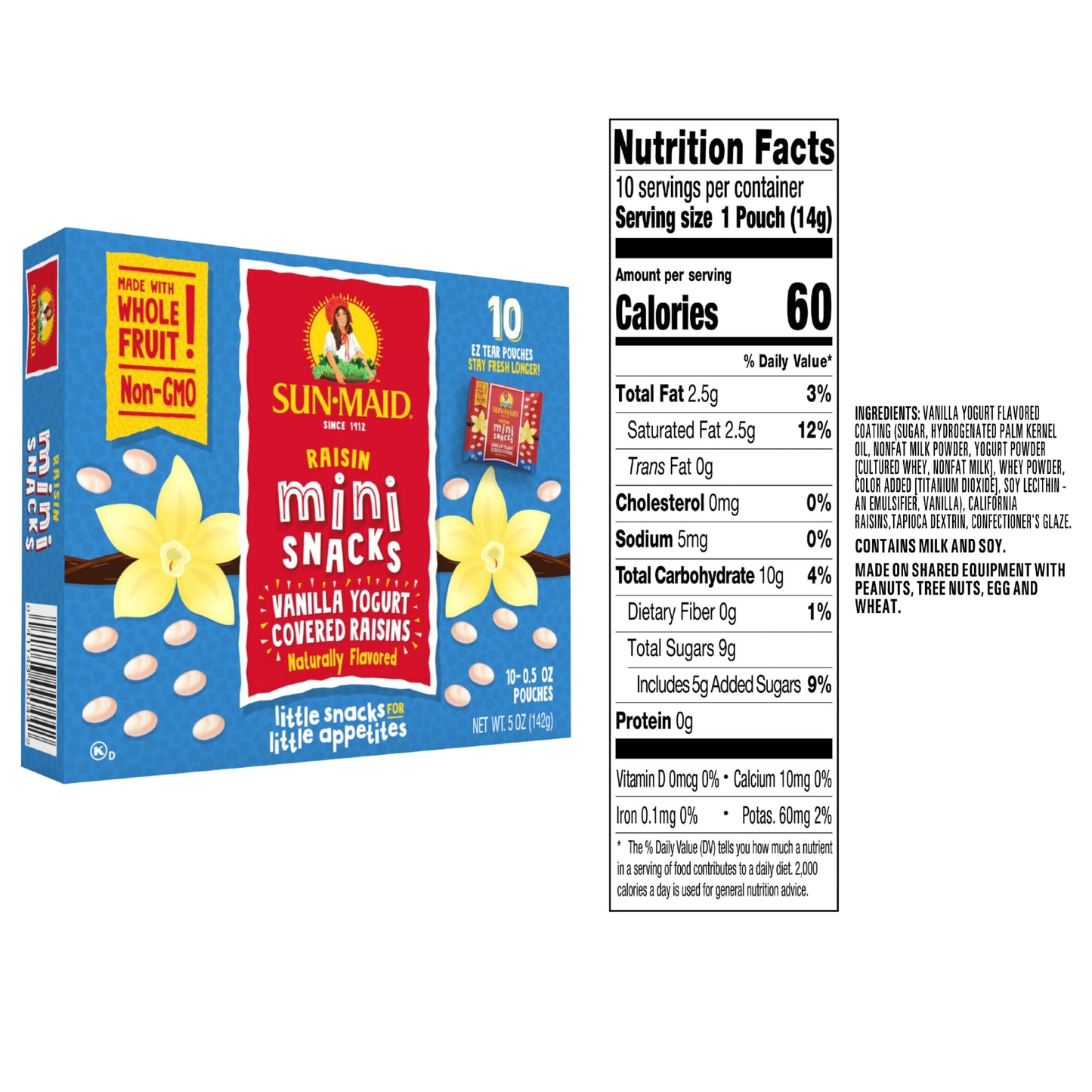 Sun-Maid Vanilla Yogurt Coated Raisins - (80 Pack) 0.5 Oz Mini Snack-Size Box - Yogurt Covered Dried Fruit Snack For Lunches And