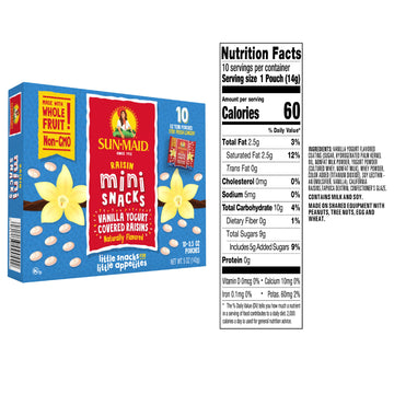 Sun-Maid Vanilla Yogurt Coated Raisins - (80 Pack) 0.5 Oz Mini Snack-Size Box - Yogurt Covered Dried Fruit Snack For Lunches And