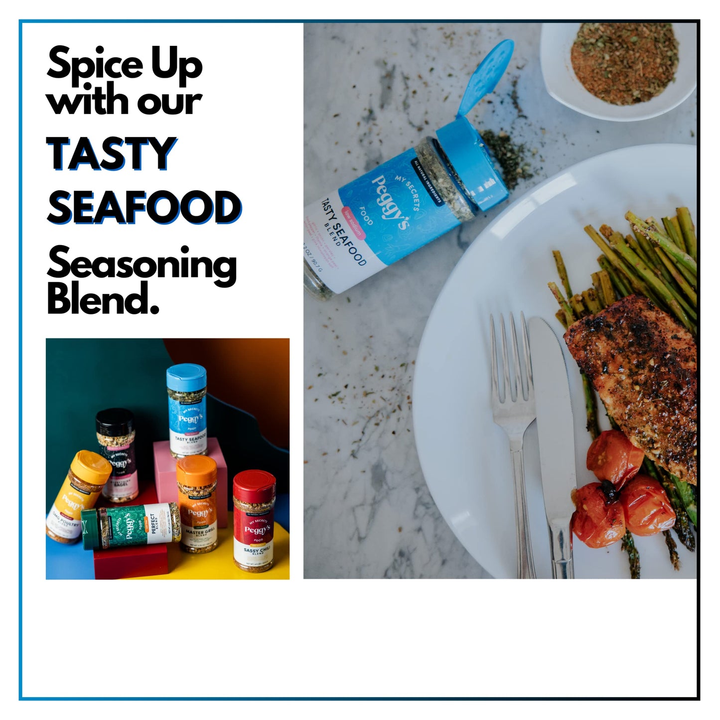 My Secrets Peggys Food Tasty Seafood Seasoning Blend - Low Sodium Spice Seasoning Mix - Natural Seafood Herb Spice Seasoning Wit
