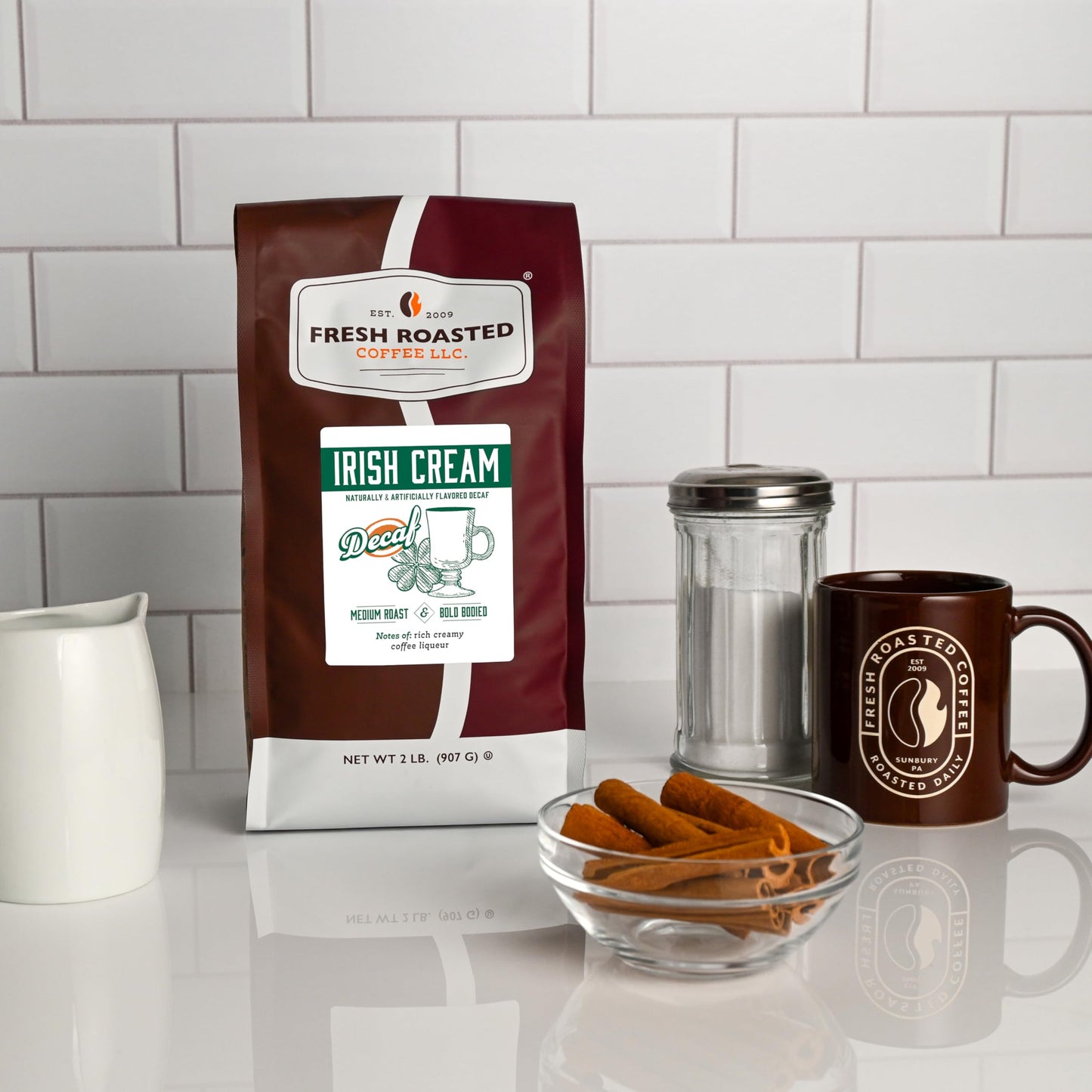 Fresh Roasted Coffee Decaf Irish Cream Flavored Whole Bean, Medium Roast, 2 lb (32 oz)