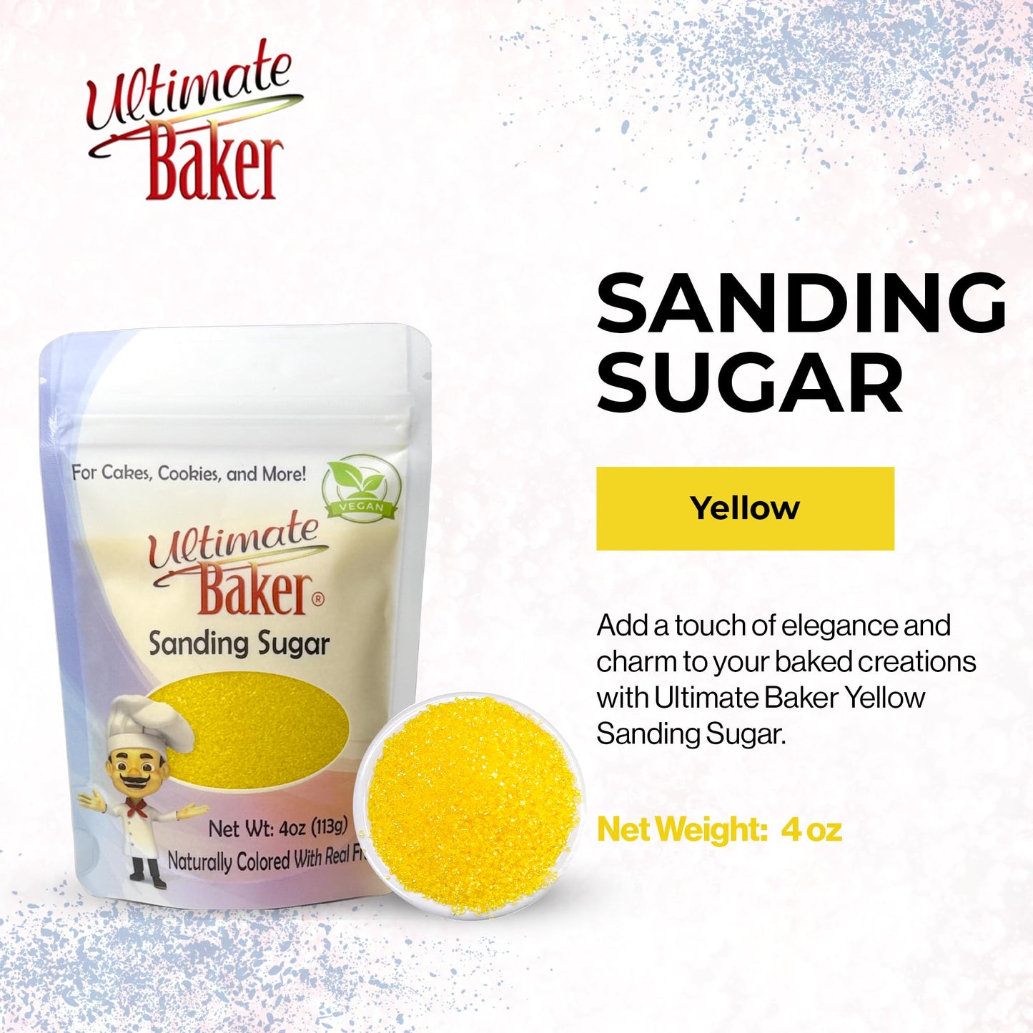 Ultimate Baker Sanding Sugar, Yellow, Medium Crystal, 4oz