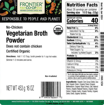 Frontier Co-Op Vegetarian Broth Powder, 1-Pound Bulk Bag, Broth, Soup Base, Gravy, Hot Drink, Kosher