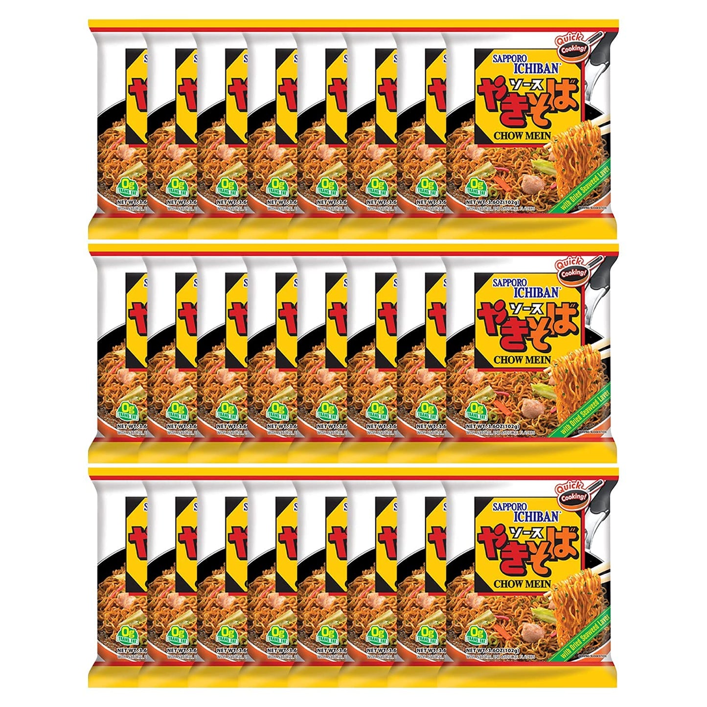 [Sapporo Ichiban] Yakisoba, No.1 Tasting Instant Japanese Fried Noodles, Delicious Chow Mein (3.6 Oz. X 24 Packs) | 24 Pack Case