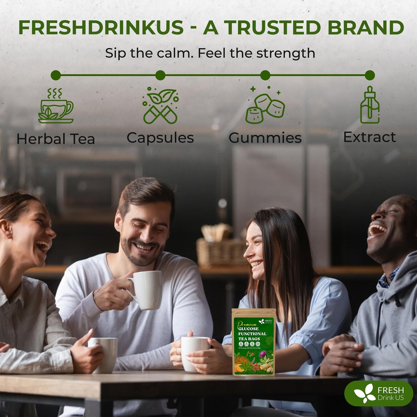 FreshDrinkUS  enhanced 30 Tea Bags Glucose Functional Tea - Herbal Blend with Gymnema  Cinnamon  Bitter Melon  Tulsi & More -- Caffeine-Free. Sugar-Free. Gluten-Free. Vegan