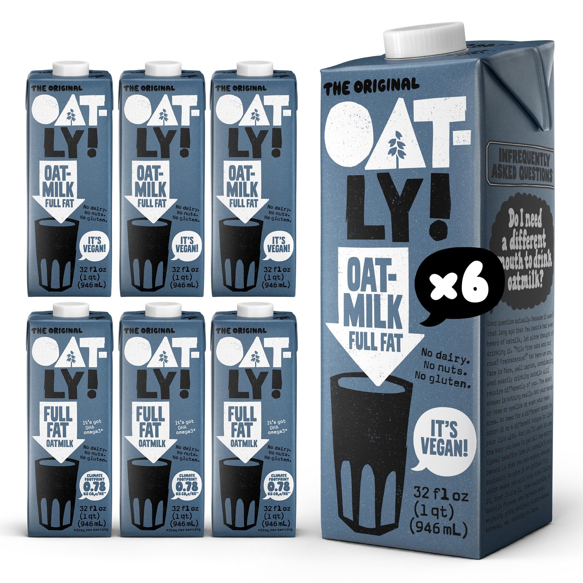 Oatly Full Fat Oatmilk - Creamy  Plant-Based Whole Milk Alternative | Dairy-Free  Vegan  Shelf-Stable  Non-Gmo & Glyphosate Residue-Free | Only 1G Saturated Fat (32 Oz  6-Pack)