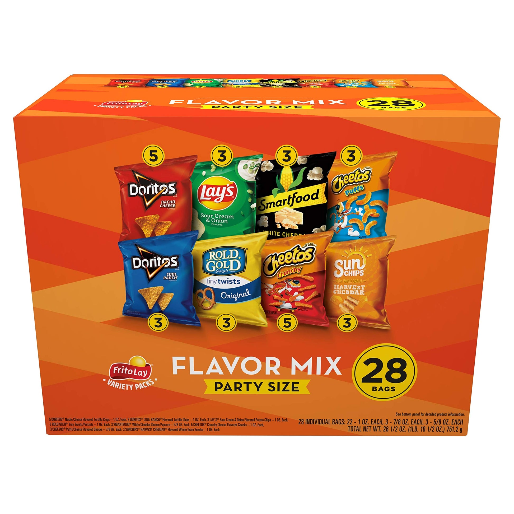 Frito-Lay Snacks Flavor Mix Chips Variety Pack, Doritos, Cheetos, Lays, SunChips, Rold Gold Pretzels, Smartfood Popcorn, 28 Cou
