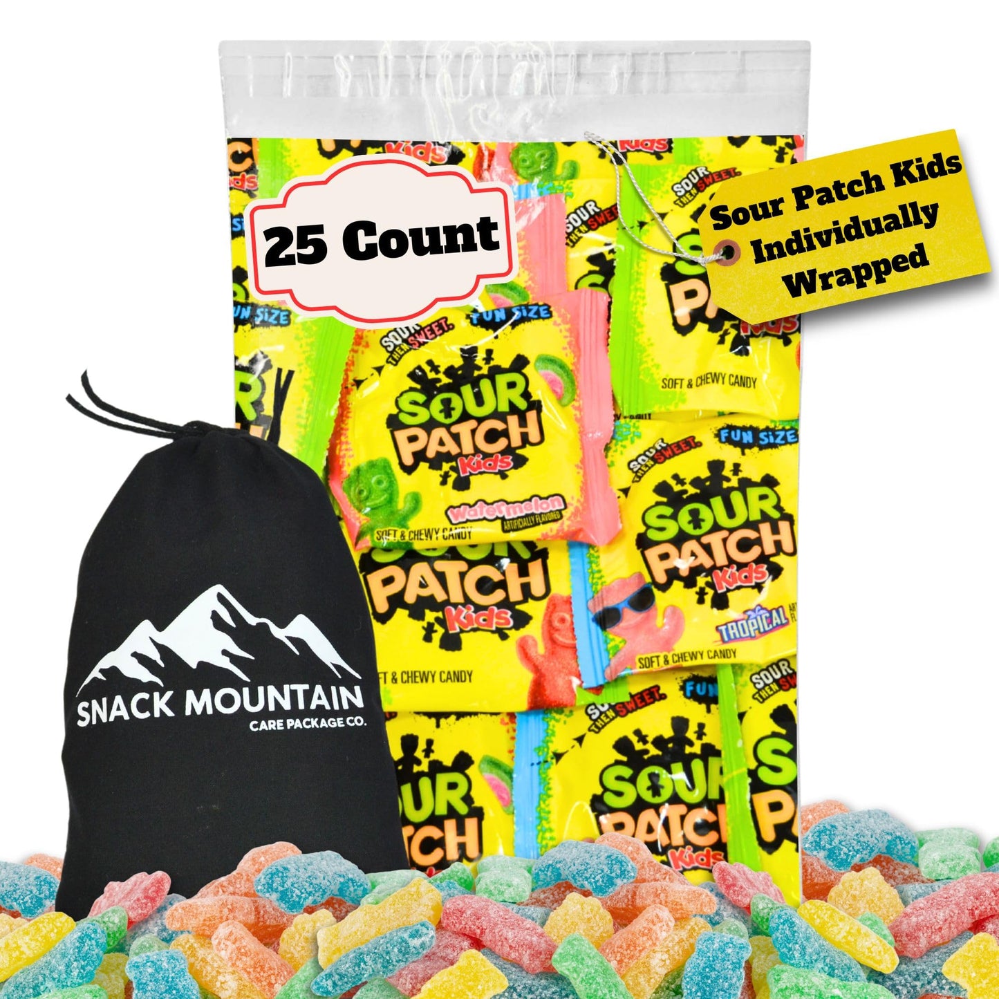 Snack Mountain Assortment Of Sour Patch Kids Treat Size (25 Packs) Original Tropical Watermelon