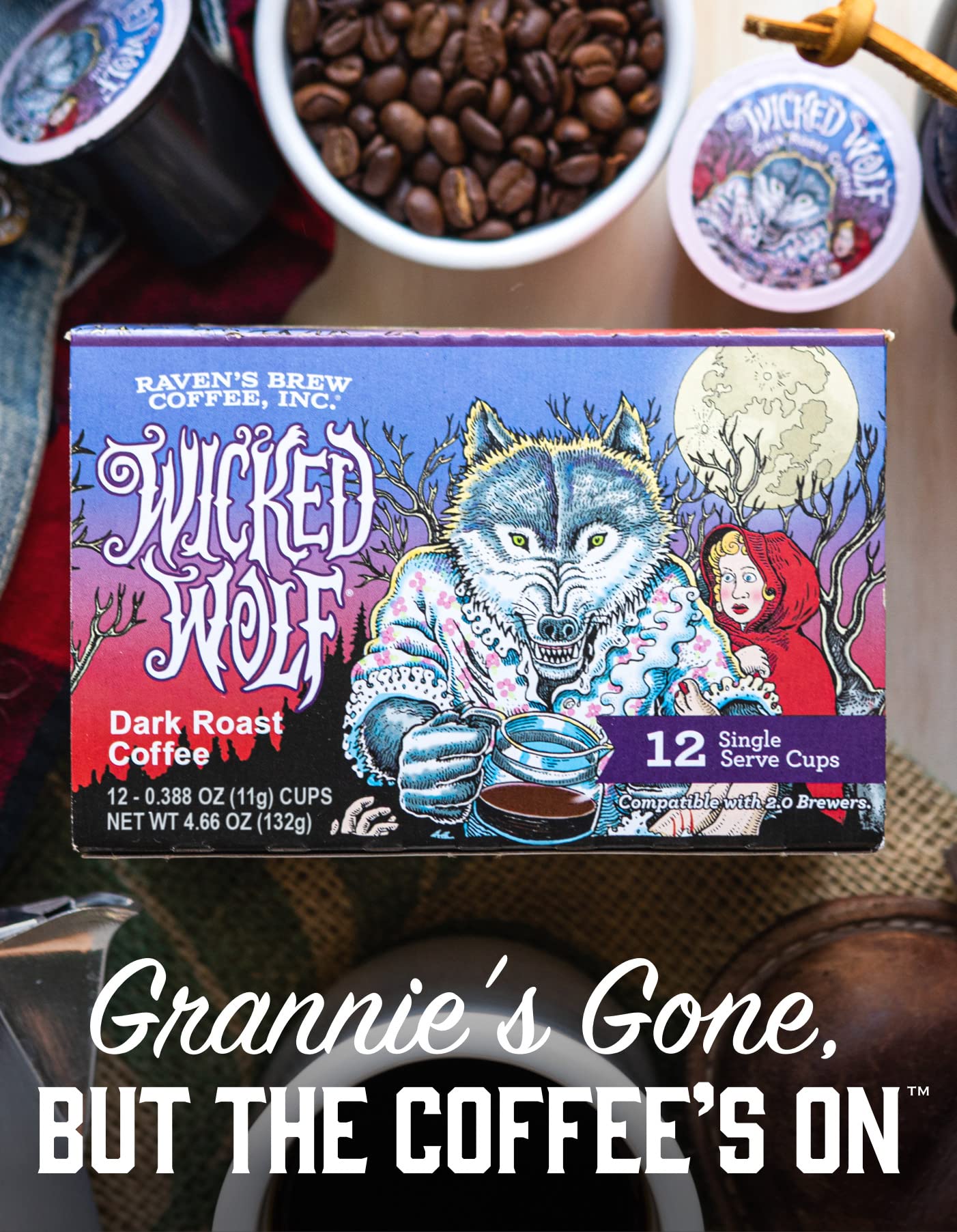 Ravens Brew Coffee Dark Roast K-Cup Compatible Pods - Wicked Wolf 12 Count