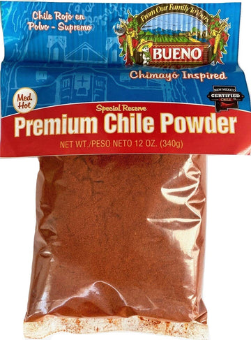 BUENO Medium Hot Red Chile Powder - Special Reserve Chimayo Chile Powder - Made from New Mexico Dried Red Chile Peppers - 12 Oun