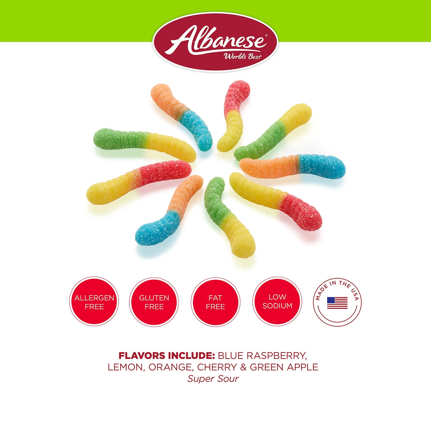 Albanese Sour Mini Neon Gummi Worms, 4.5lbs, Blue/Orange, Model 50124