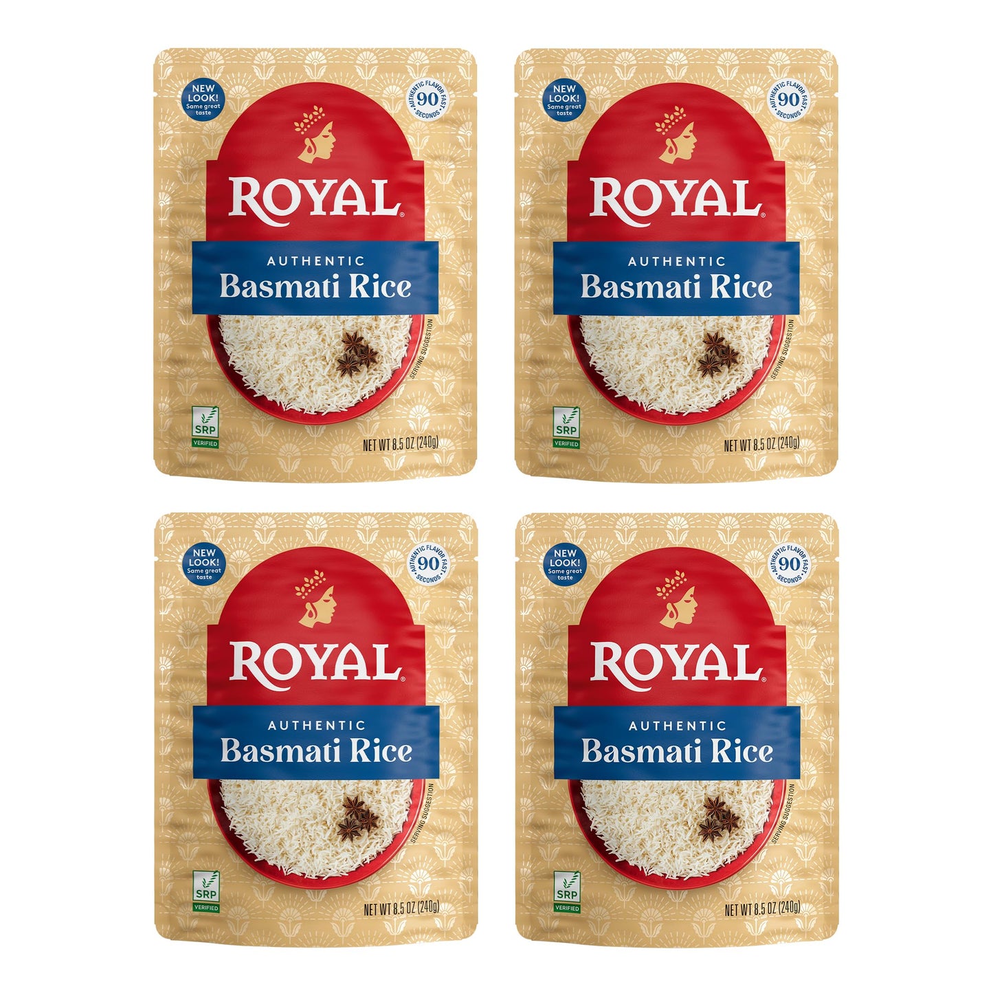 Royal White Basmati Rice - Ready to Heat Basmati Rice - (4 Pack) 8.5 oz Microwaveable Pouch