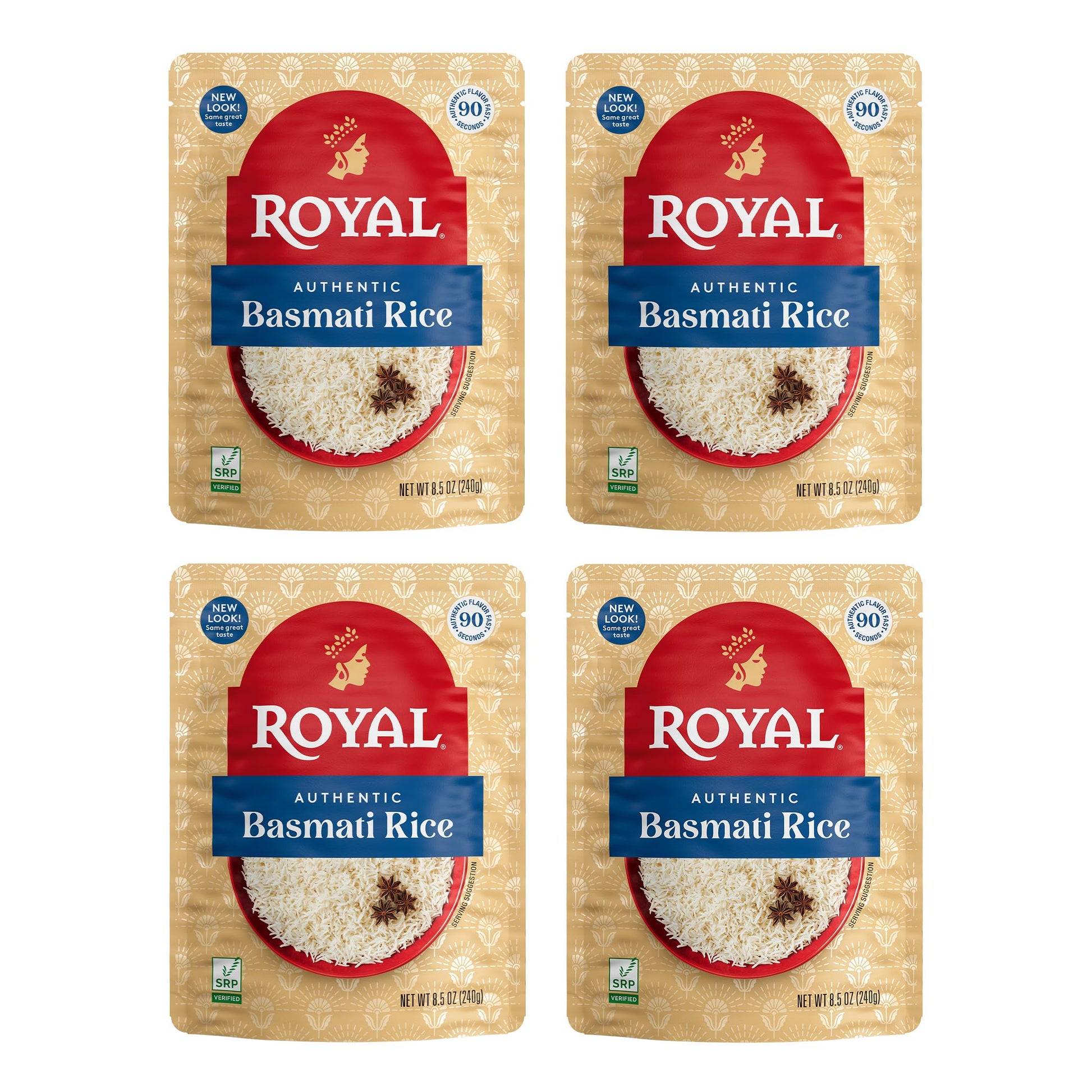 Royal White Basmati Rice - Ready to Heat Basmati Rice - (4 Pack) 8.5 oz Microwaveable Pouch
