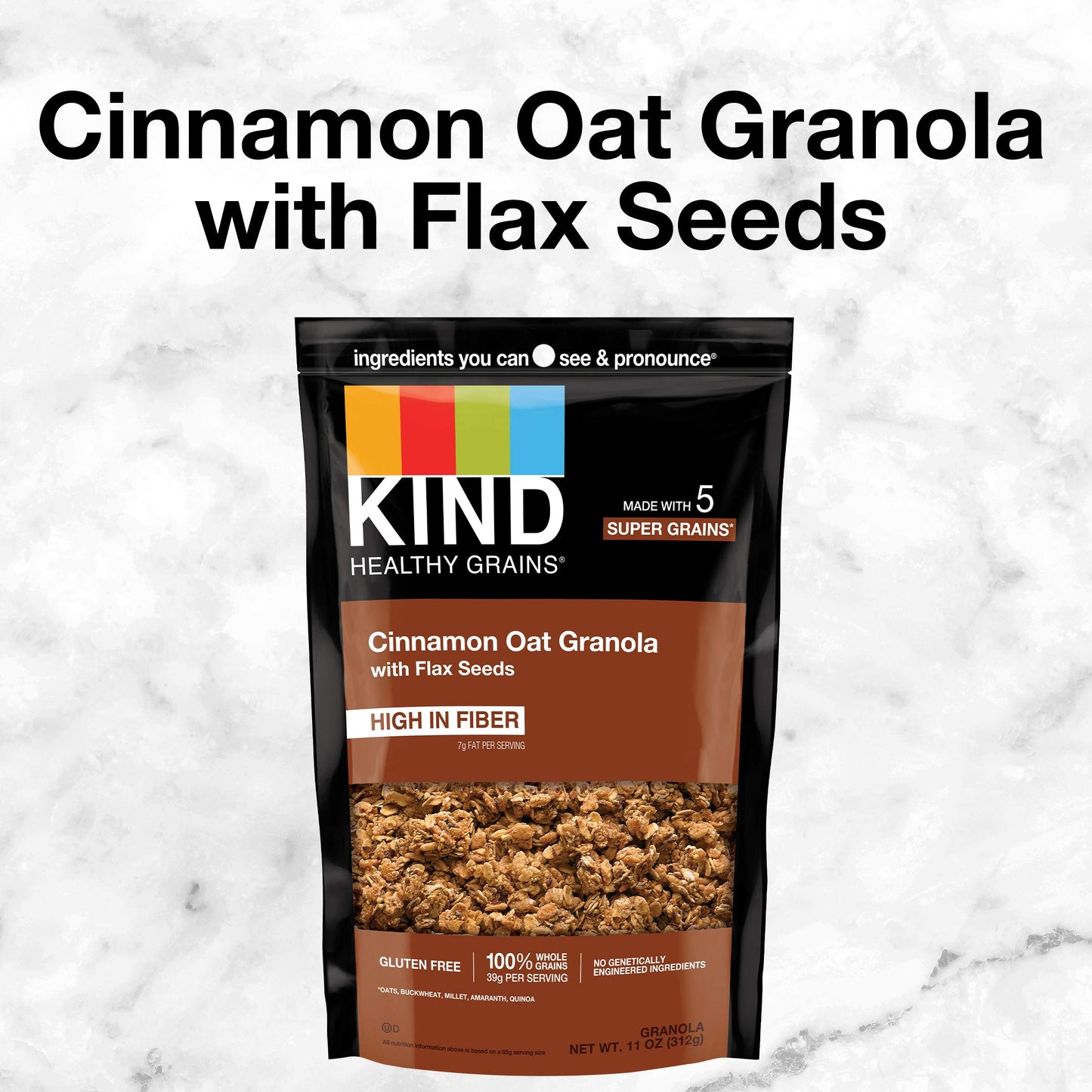 KIND Healthy Grains Granola, Cinnamon Oat Clusters with Flax Seeds, Healthy Snacks, Gluten Free, 100% Whole Grains, 5g Protein,