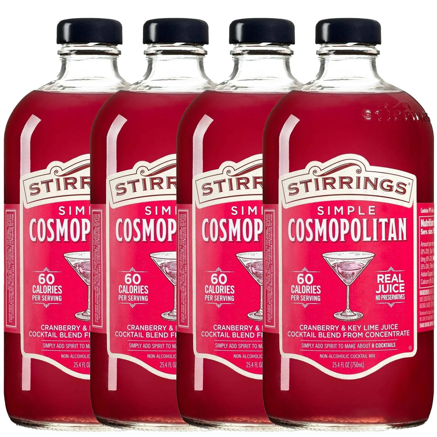 ChromaCast Cosmopolitan Cocktail Mix 4 Pack - 750ml Bottles, Real Juice, No Preservatives, 90 Calories
