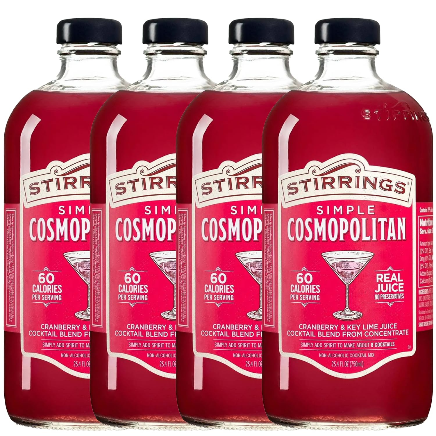 ChromaCast Cosmopolitan Cocktail Mix 4 Pack - 750ml Bottles, Real Juice, No Preservatives, 90 Calories