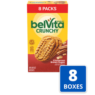 belVita Cinnamon Brown Sugar Breakfast Biscuits, 64 Total Packs, 8 Boxes (4 Biscuits Per Pack)