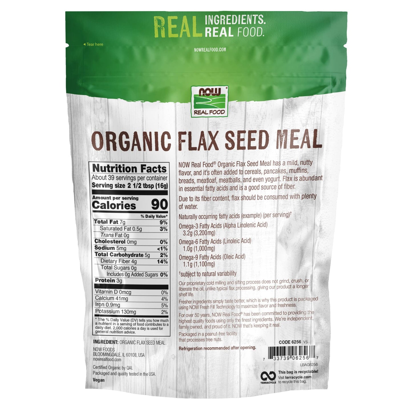 Now Foods, Organic Flax Seed Meal, Source Of Essential Fatty Acids And Fiber, Cold-Processed, Certified Non-Gmo, 22-Ounce (Packaging May Vary)