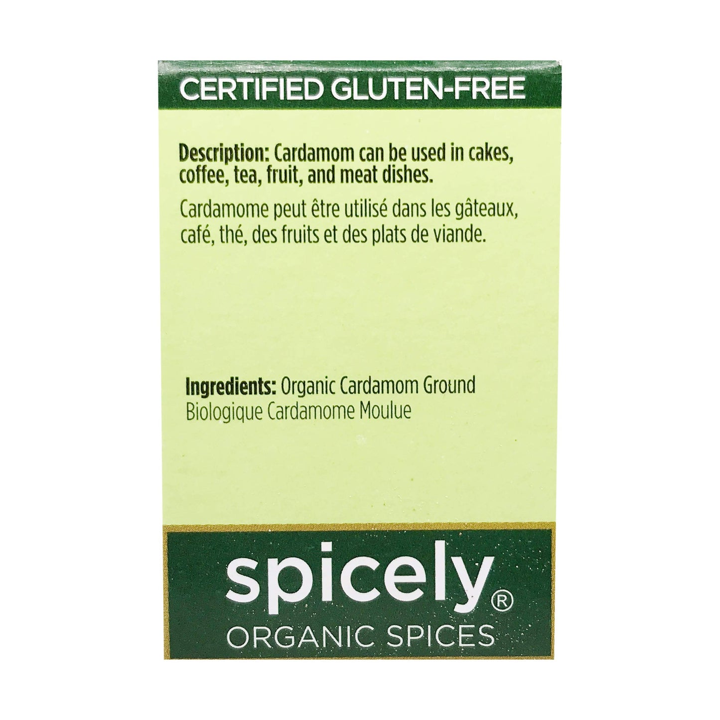 Spicely Organic Cardamom Powder 0.40 Ounce Ecobox Certified Gluten-Free