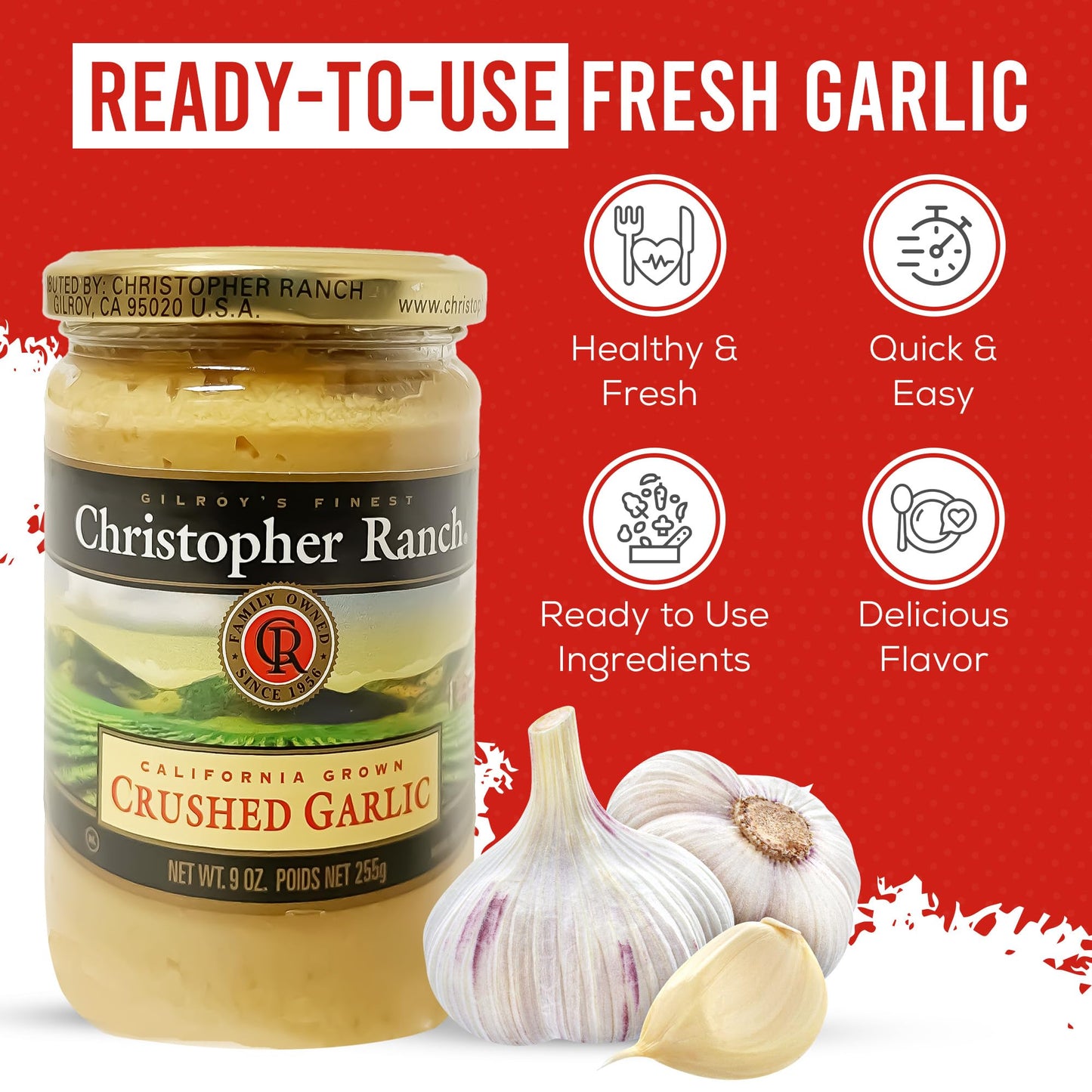Christopher Ranch Crushed Garlic in Olive Oil, Gluten-Free, Vegan-Friendly, 9 Oz Jar