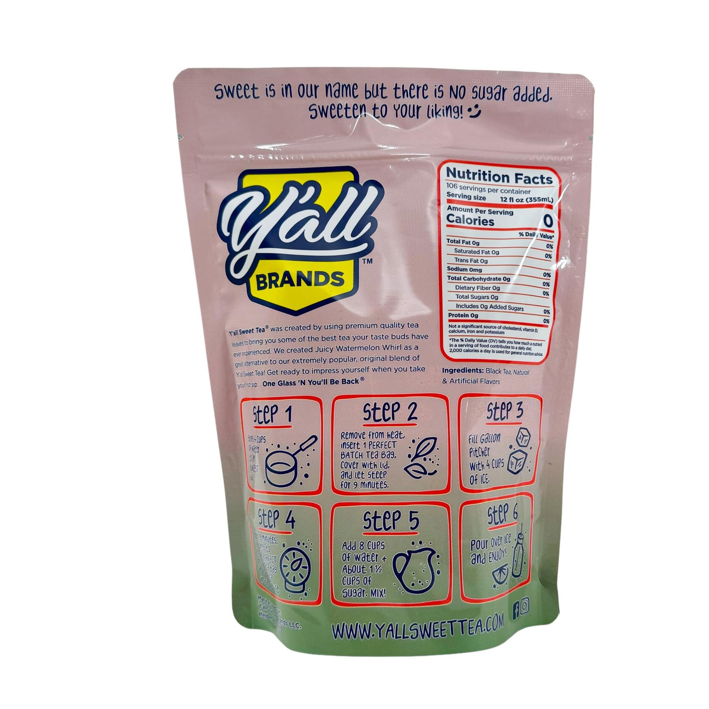 Yall Sweet Tea Watermelon Flavored Iced Tea Bags, 1 Gallon Size, 10 Bags per Pack, Caffeinated, Quick Brew Southern Style
