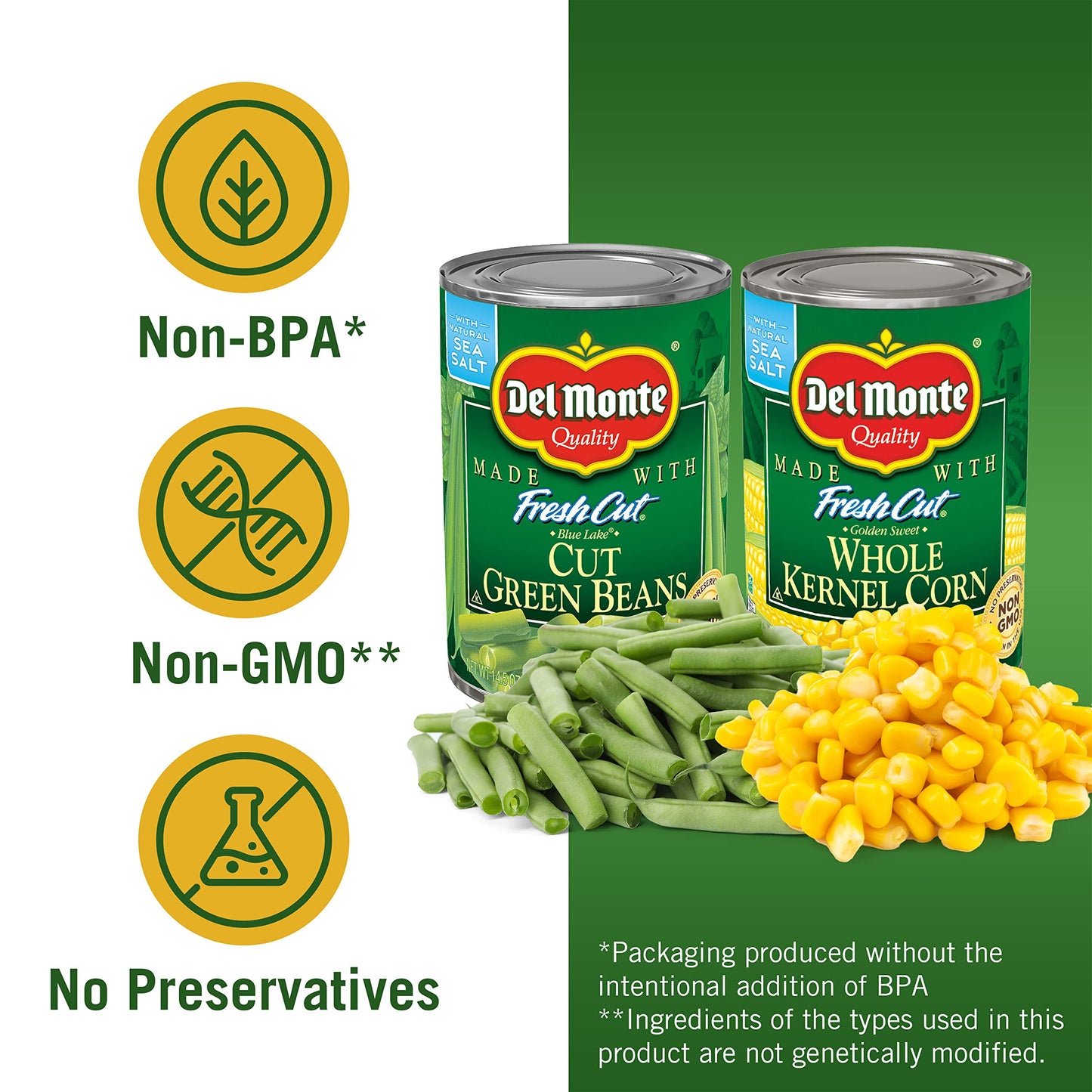 Del Monte Fresh Cut Canned Vegetables Variety Pack, Green Beans And Whole Kernel Corn, 6-Pack