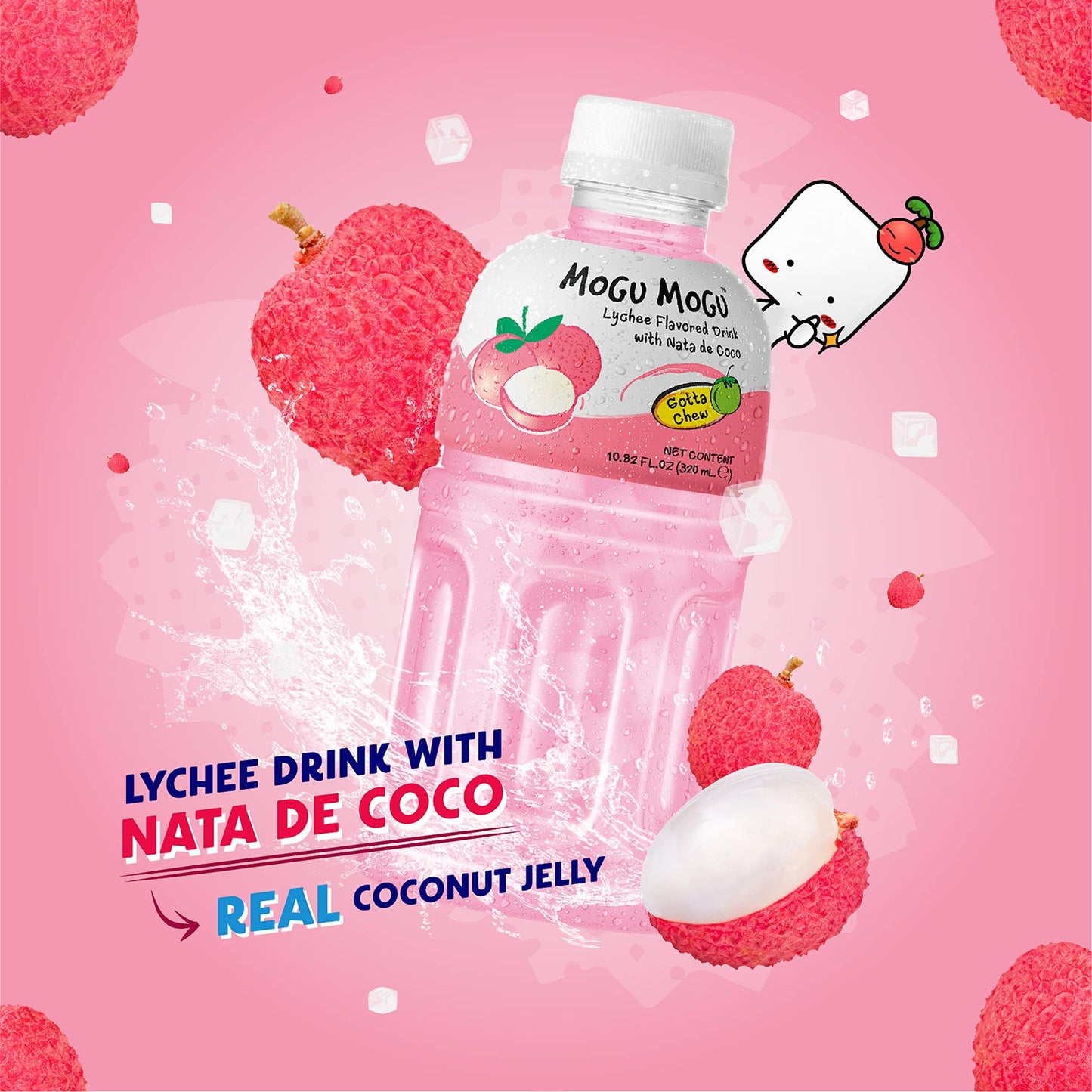 Mogu Mogu Fruit Juice Lychee Juice (6 Packs) Delicious Fruit Juice For Kids. Kids Juice With Nata De Coco, Coconut Jelly. Juices