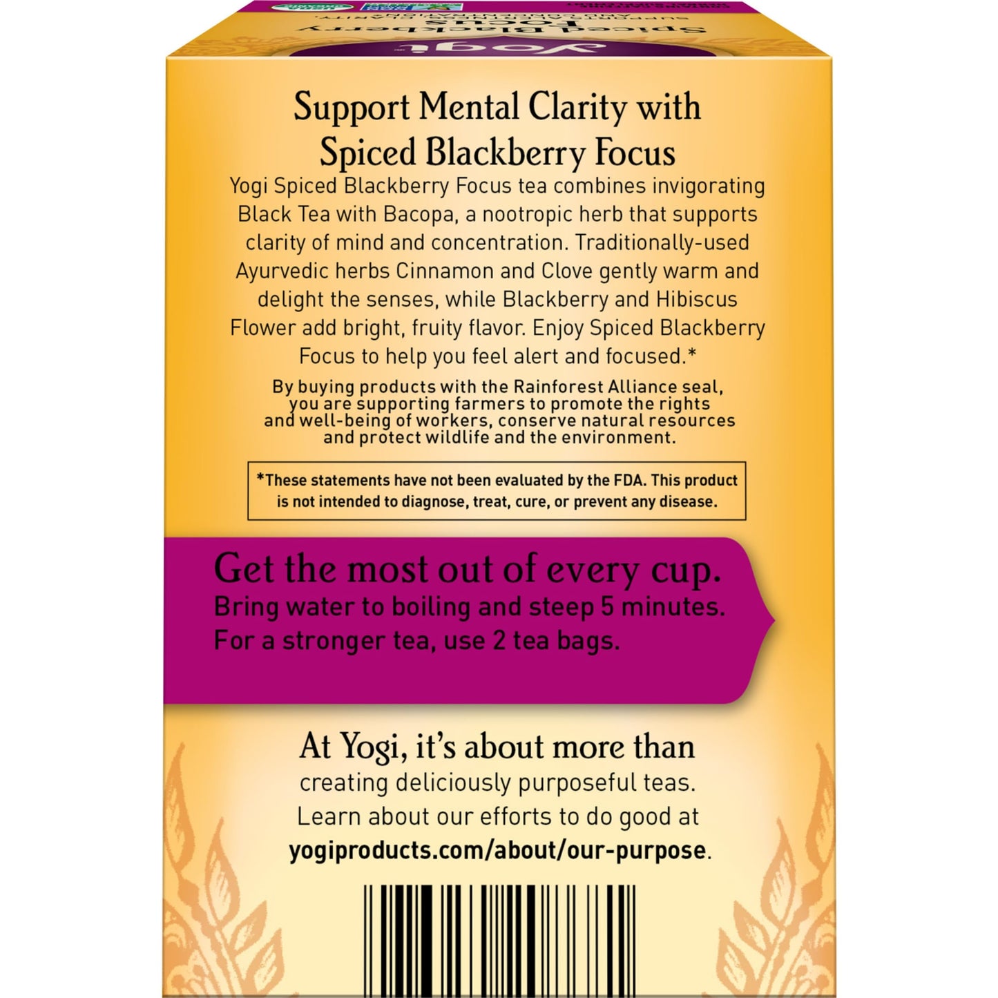 Yogi Tea Spiced Blackberry Focus - Organic Black Tea with Caffeine - 16 Bags per Pack (4 Packs)