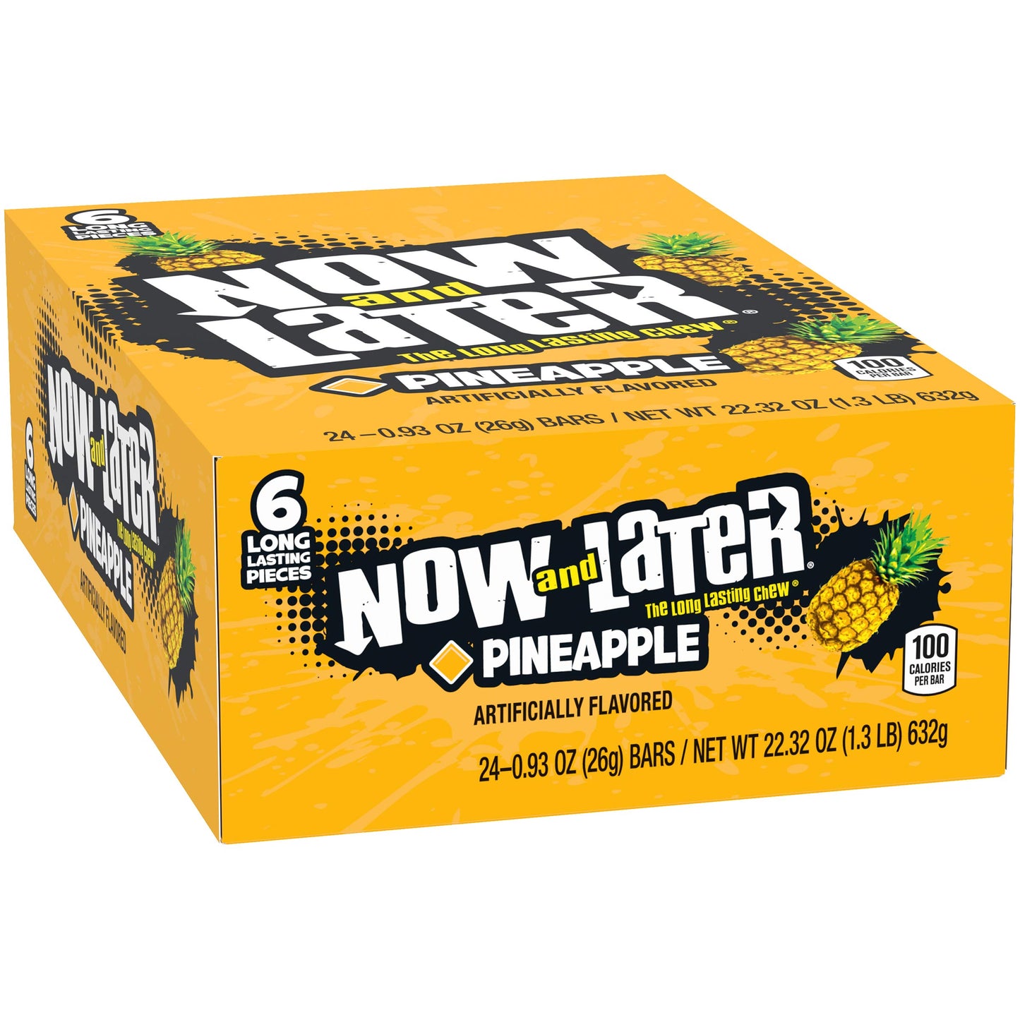 Now & Later Original Taffy Chews Candy, Pineapple, 0.93 Ounce (Pack Of 24)