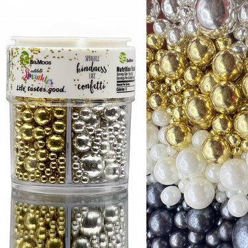 SE Si&Moos White and Gold Pearl Sprinkles for Cake Decorating White and Black Sugar Pearls Gold and Silver Edible Pearls 4 Color