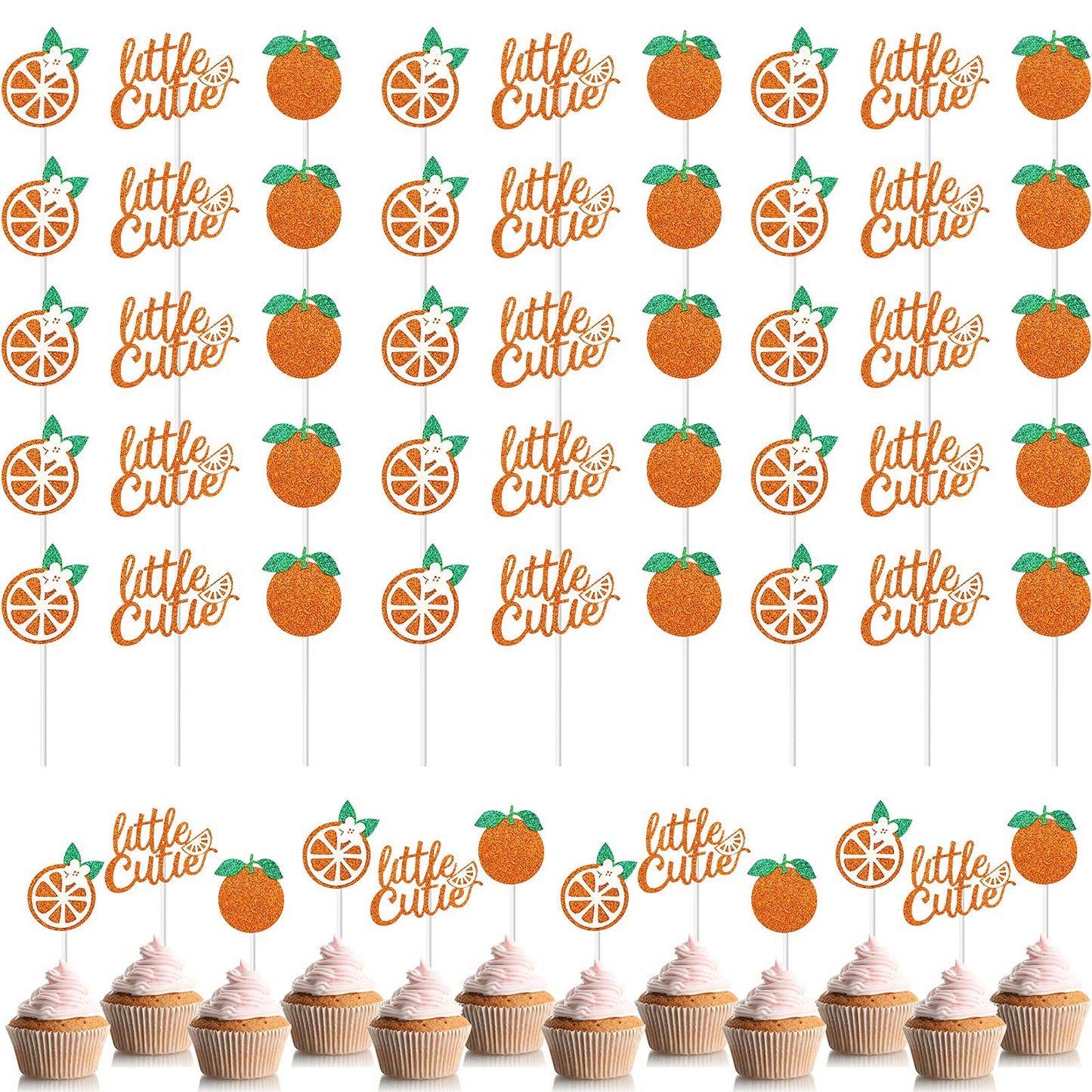 Zonon 48 Pieces Little Cutie Glitter Cupcake Toppers Cutie Baby Shower Decorations Tangerine Citrus Cutie Cake Topper For Hey Cu