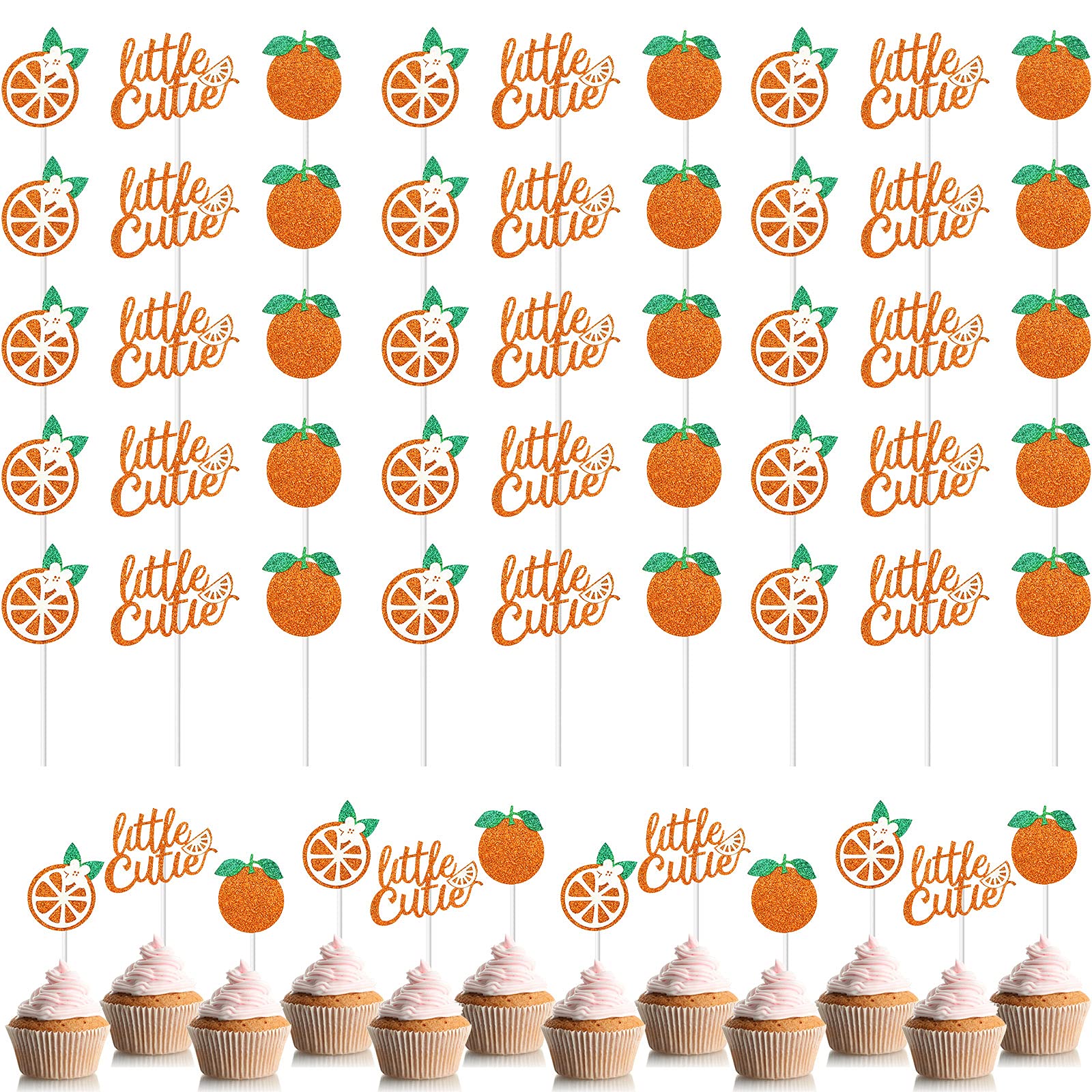 Zonon 48 Pieces Little Cutie Glitter Cupcake Toppers Cutie Baby Shower Decorations Tangerine Citrus Cutie Cake Topper For Hey Cu