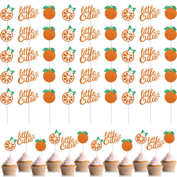 Zonon 48 Pieces Little Cutie Glitter Cupcake Toppers Cutie Baby Shower Decorations Tangerine Citrus Cutie Cake Topper For Hey Cu