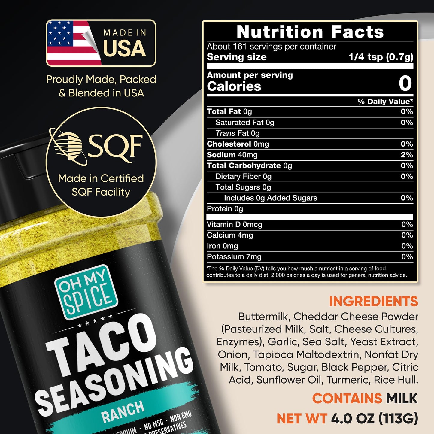 Taco Seasoning Mix Ranch Seasoning Powder - Gluten Free & Low Sodium Mexican Seasonings Blend For Taco Tuesday Night. Ranch Dres