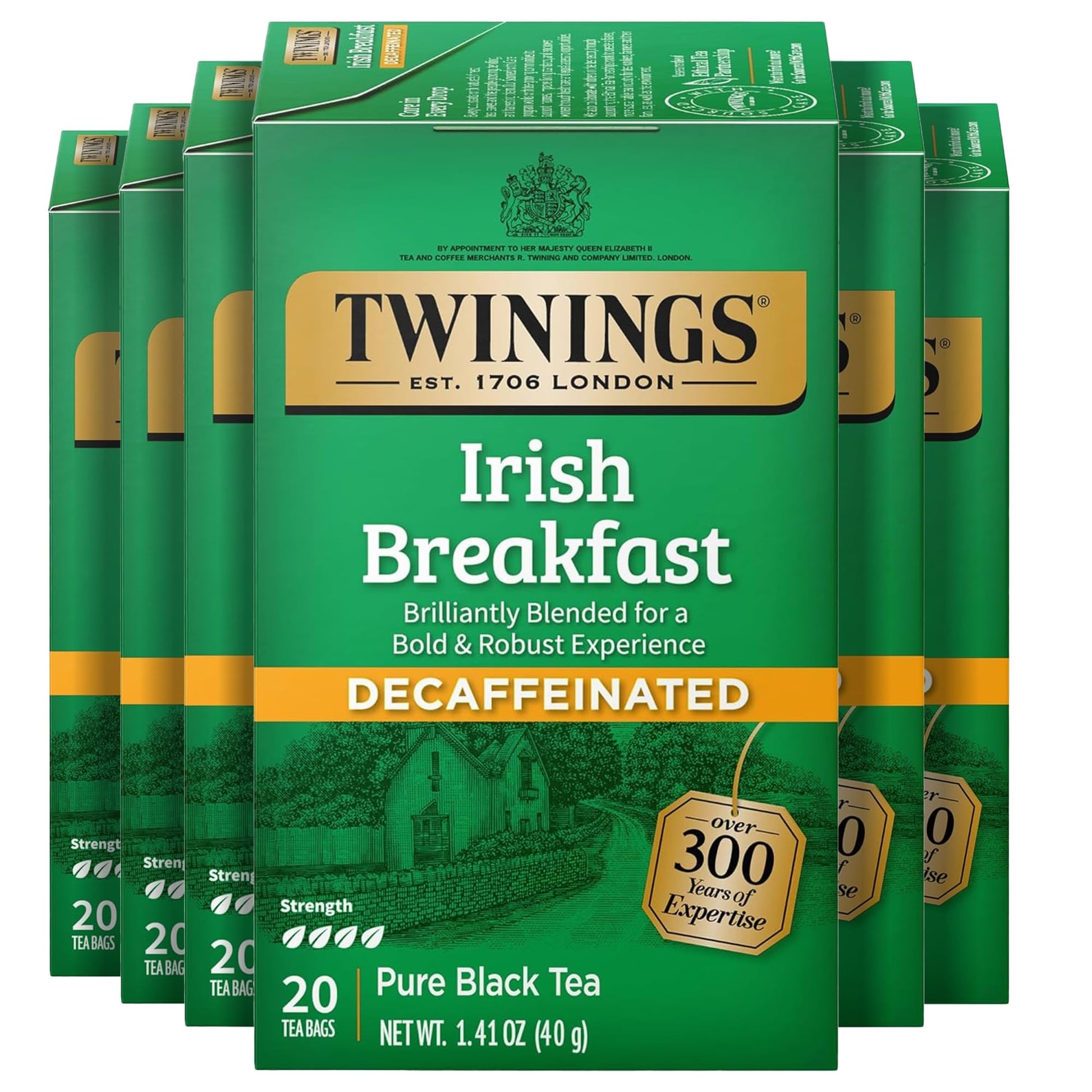 Twinings Decaffeinated Irish Breakfast Black Tea Individually Wrapped Bags, 20 Count (Pack of 6), Flavourful, Robust, Enjoy Hot 