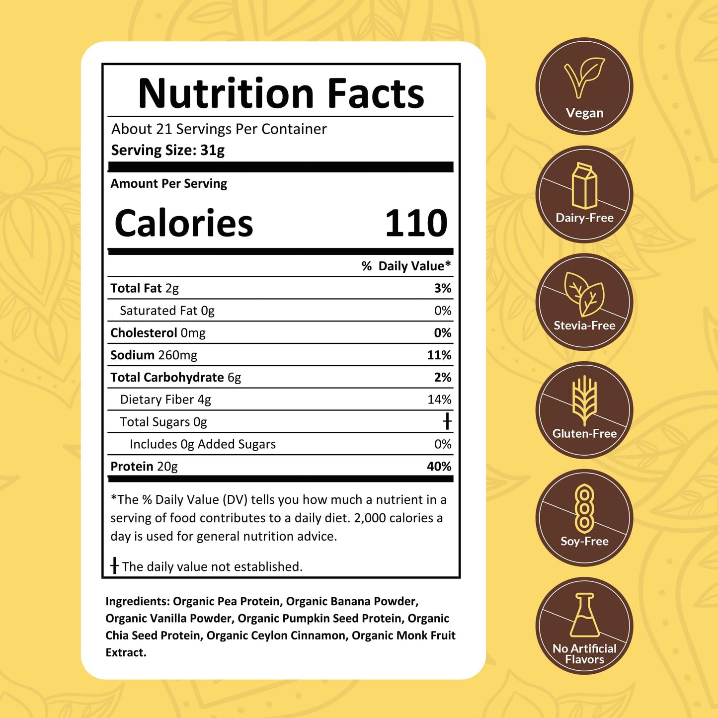 NUTRAPULSE Organic Vegan Protein Powder, Plant-Based, 20g Protein, Banana Cinnamon, 1 Pack, 20 Servings
