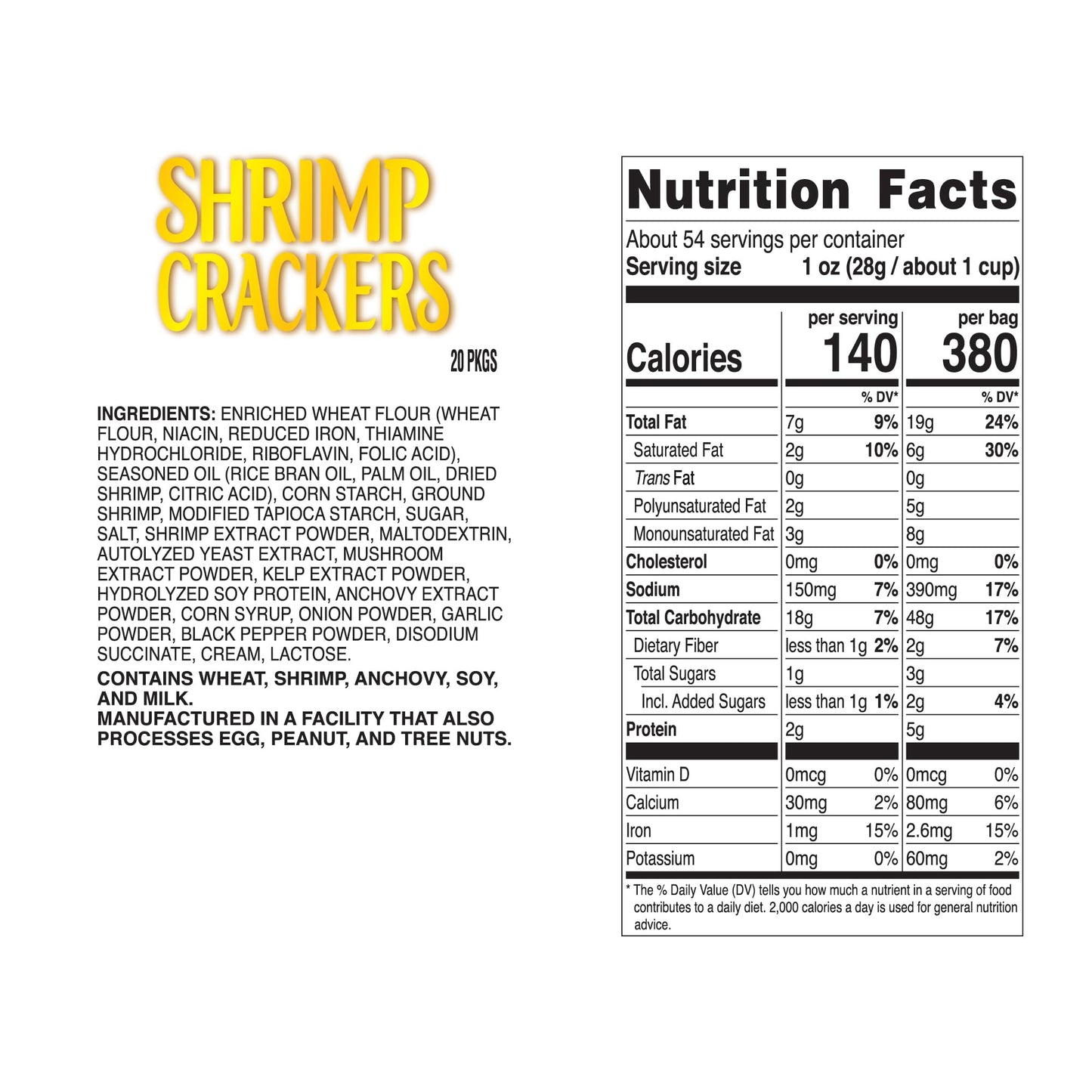 Nongshim Shrimp Crackers, Original Flavor, Crispy Baked Korean Snack, 2.6 oz Bags (Pack of 20) - PACKAGING MAY VARY